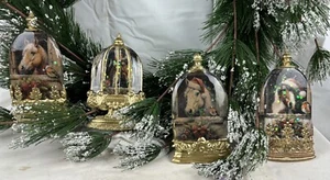 4 Handmade Resin Christmas ornaments Horse Portraits On Rice Paper Under Cloche - Picture 1 of 9