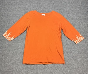 Harley Davidson Womans size L 3/4 Sleeve T Shirt Orange Flames on Sleeves Y2K - Picture 1 of 8