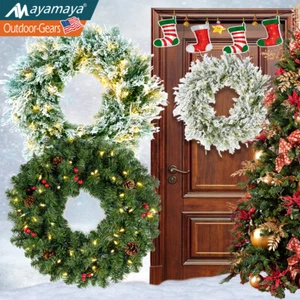 24" Pre-Lit Weihnachtskranz mit 50 LED Licht Schnee beflockt künstlich für Deko - Bild 1 von 17