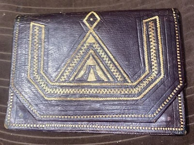 Bolso clutch vintage africano auténtico hecho a mano bordado cuero marrón para hombre Foto 1 de 4