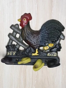 Cast Iron Rooster Key Rack Vintage 4 Hooks - Picture 1 of 2