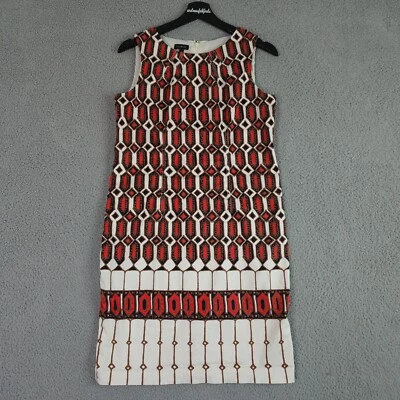 Talbots Dress Womens 2 Brown Red Cream Geometric Sheath Sleeveless Knee Length - Image 1 of 4