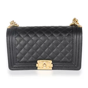 Chanel Black Quilted Caviar Medium Boy Handbag - Picture 1 of 9