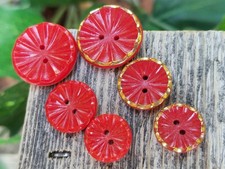 Vintage Red Glass Buttons 3 Graduated sizes Old Salesman Sample Excellent German