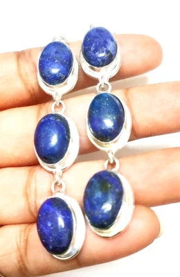 Ethno-Ohrringe Lapislazuli Edelstein 925 Sterlingsilber handgefertigt Schmuck... - Bild 1 von 4