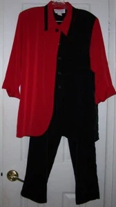 Vintage Reina New York Damen 12P rot schwarz Colorblock 2-teiliges Bluse & Hose Set - Bild 1 von 7