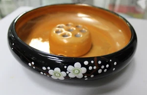 Japanese Lusterware Hand Painted Dogwood Low Profile Planter Bowl With Frog - Picture 1 of 8
