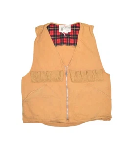 Vintage Canvas Hunting Vest Mens S 70s Revelation Flannel Shooting Pouch Zip - Picture 1 of 9