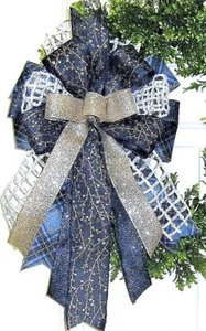10 " BLUE WINTER BERRY BOW for DOOR WREATH SWAG GARLAND MAIL FENCE # 140 rb - Picture 1 of 4
