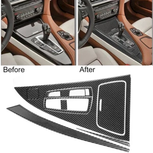 9pcs For BMW 650i 640i F12 Carbon Fiber Gear Shift Panel Sticker Trim Set - Foto 1 di 10