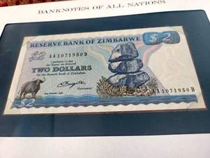 Banknotes of All Nations Zimbabwe 2 Dollar Note Uncirculated 1980 AA1071950D - Picture 1 of 5