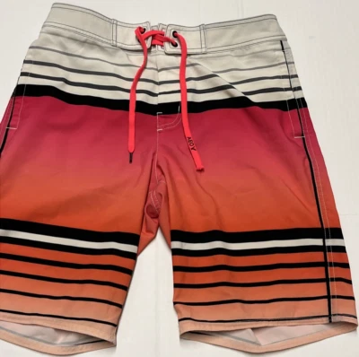 American Eagle Board Shorts Adult Small Flat Front Striped Sunset Ocean Beach - Image 1 of 4