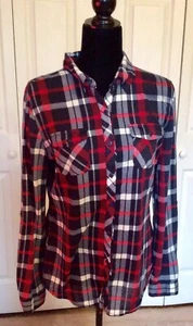 Womens Belle D Plaid Red Black Button Up Long Sleeve Shirt- L - Picture 1 of 6