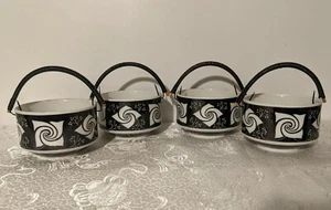4 - Vintage Snackbecher asiatisch japanisch schwarzweiß - umwickelte Drahtgriffe - Nüsse Minzen Karten - Bild 1 von 6