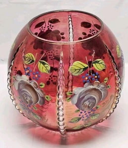 Scarce New Martinsville Elegant Radiance Hand Painted Ruby Flashed Punch Bowl 8" - Picture 1 of 9