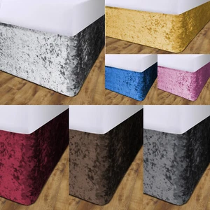 Bed Valance Elasticated Divan Skirt Crushed Velvet Single Double King Super King - Picture 1 of 12
