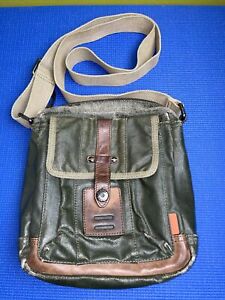 Fossil distressed crossbody canvas waxed leather olive green/khaki bag purse