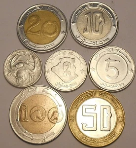 Algeria Set 7 coins 1 2 5 10 20 50 100 Dinars 1992-2013 mixed dates bi-metal - Bild 1 von 2