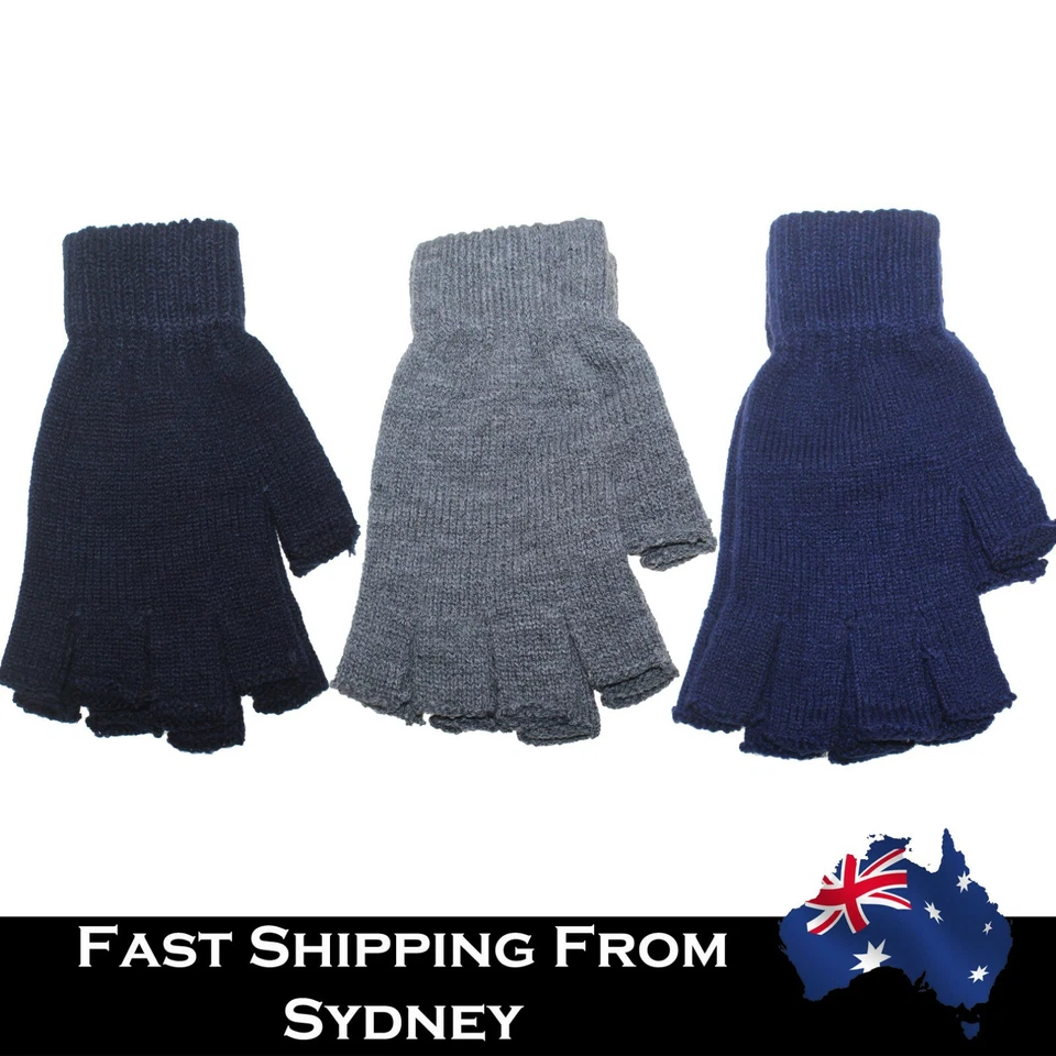 Mens Womens Fingerless Gloves Navy Blue Thick Knitted Warm Winter Wear - image 1 of 1