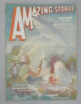 December 1932 vintage AMAZING STORIES Gernsback PULP magazine DIVER shark cover Foto 1 de 4
