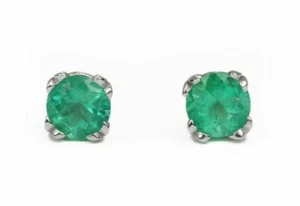 0.45tcw 4.0MM Round Cut Zambian Emerald Studs Earrings Gold 14K - Picture 1 of 8