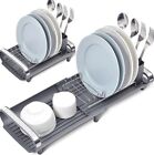 Compact Dish Drainer Expandable Dish Rack Stainless Dish Kitchen Countertop Grey