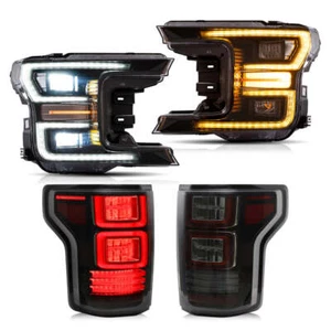 VLAND Black Headlight & Smoke Tail lights For Ford F-150 2018-2020 LED Lamp 4PCS - Picture 1 of 8