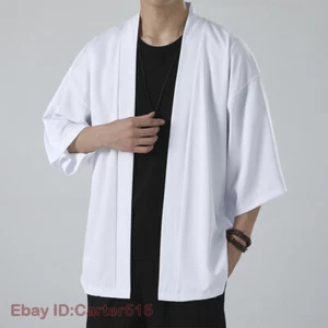 Men Summer Ice Silk Japanese Coat Kimono Jacket Cardigan Casual Loose Top M-5XL - Picture 1 of 31