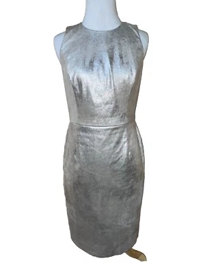 Lauren Ralph Lauren Beige Silver Metallic Sheath Sleeveless Dress Size 4 Petite - Image 1 of 4