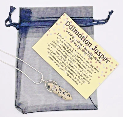 Collar colgante de jaspe Dalmation punto gema piedra chakra curativa + tarjeta Foto 1 de 4