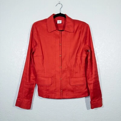 New CAbi Perfect Red Valentine Linen Blend Button Jacket Size Medium - Image 1 of 4