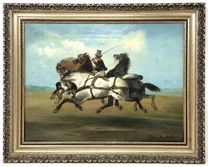 ANTIKES ÖLGEMÄLDE 19.JH. Pferde signiert Armfeld Italien italienisches Rennpferd KB23 - Bild 1 von 13