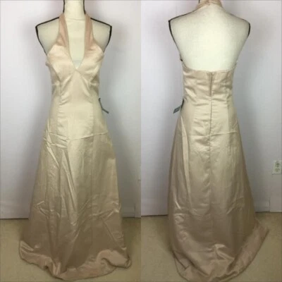 NWT Urban Girl Nites Long Dress Evening Gown Prom 7/8 Juniors Beige Satin Halter - Image 1 of 4