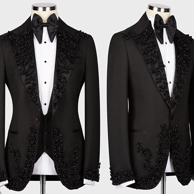 Men's Banquets Beading Jacket Peaked Lapel Party Red Carpets Groom Best Tuxedos - Image 1 of 4