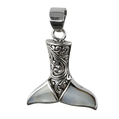 925er Silber Anhänger Kettenanhänger Walflosse Perlmutt Muschel Handarbeit PS688 - Bild 1 von 4