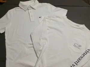 Vineyard Vines Shirts Boys White Large Polo T shirt Long sleeve Logo Lot of 2 - Picture 1 of 15