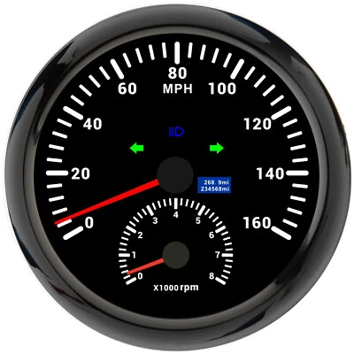 110mm Black GPS Speedometer 160MPH with Tachometer 8000RPM Gauge for Boat Truck  - Image 1 of 4
