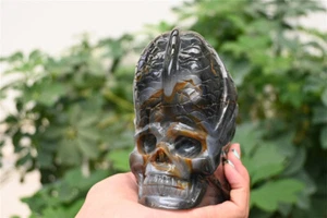 1.55kg Hand Carved Natural agate Skull Reiki Crystal Decor Crystal Holiday Gift - Picture 1 of 10