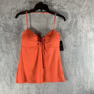 Lauren Ralph Lauren Swimsuit 12 Tankini Top Lace Up Front Convertible Orange NWT - Picture 1 of 6