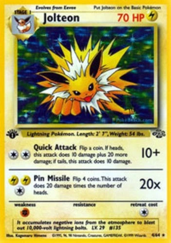Heavily Played Jolteon -  4/64 - Holo Rare - 1st Edition Pokemon Jungle - Image 1 of 1
