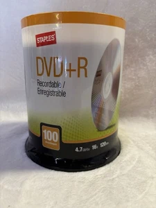 Staples DVD+R Recordable 4.7GB 16X 120 min.  (12734) Sealed 100 - Afbeelding 1 van 3