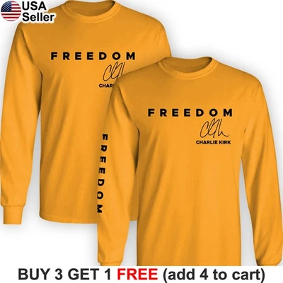 Freedom Charlie Kirk Signature Long Sleeve T-Shirt Political Patriotic USA BCC06 - Image 1 of 4