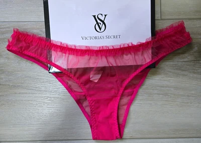 NWT Vintage 2012 Victoria's Secret Pink Sheer Mesh Ruffled Cheekini Panties S - Image 1 of 3