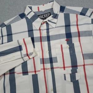 10 Deep Shirt Men XL Plaid Double Pocket Roll Tap Long Sleeve Casual Streetwear - Picture 1 of 11