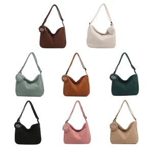 Chic Black Corduroy Shoulder Bag Satchel for Work or Daily Use Crossbody Purse - Picture 1 of 16