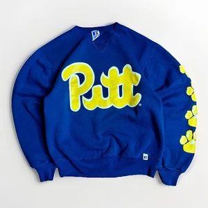 Felpa girocollo vintage Russell University Pittsburgh uomo piccola oro navy - Foto 1 di 10