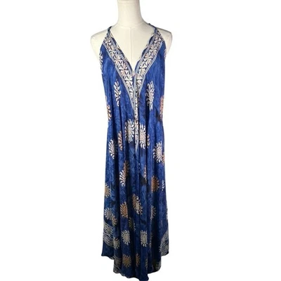 Maxi Vestido Nauria Azul Floral Seda Viscosa Halter Cuello Lazo Atrás Talla Única Foto 1 de 4