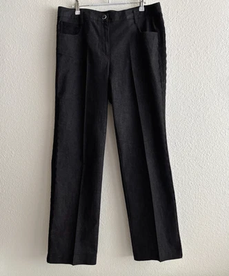 Larry Levine Stretch Pants Women's Sz 12 Gray Black Lace Trim Sides Pockets EUC - Image 1 of 4