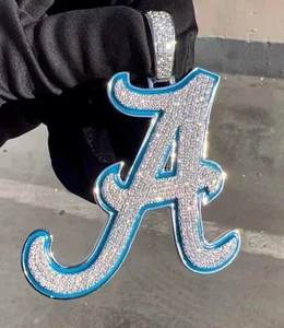 2.50Ct Lab Created Diamond Custom Initial Letter Pendant 14K White Gold Plated - Picture 1 of 4