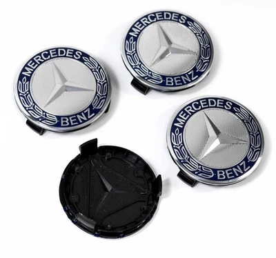 Fit For Mercedes Benz C E S GLK 75MM Wheel Centre Cover HubCaps Blue Emblem 4pcs - Image 1 of 4